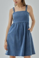 Stacie Denim Scrunched Strap Mini Dress